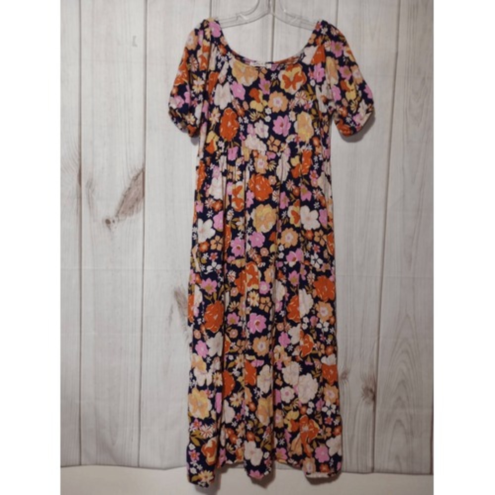 Floral Midi Dress Boho Bohemian Cottagecore Puff‎ Sleeve Womens